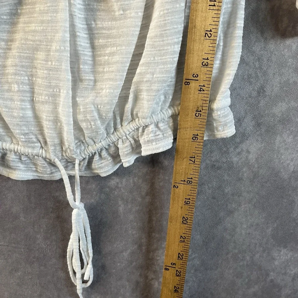 Free People Blouse Womens Small White Ruffle Puff Sleeve Drawstring Cropped Top